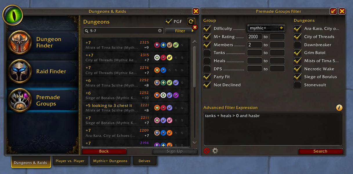 premade-groups-filter screenshot 1