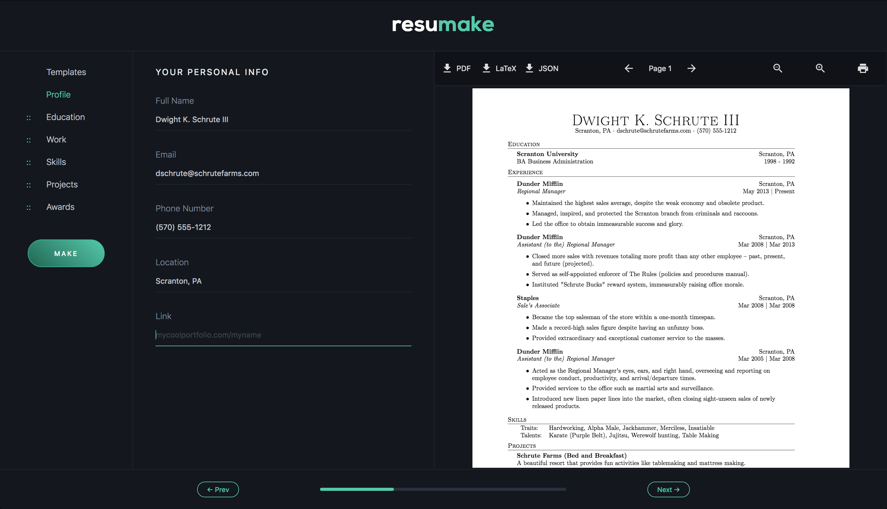 resumake.io screenshot 1