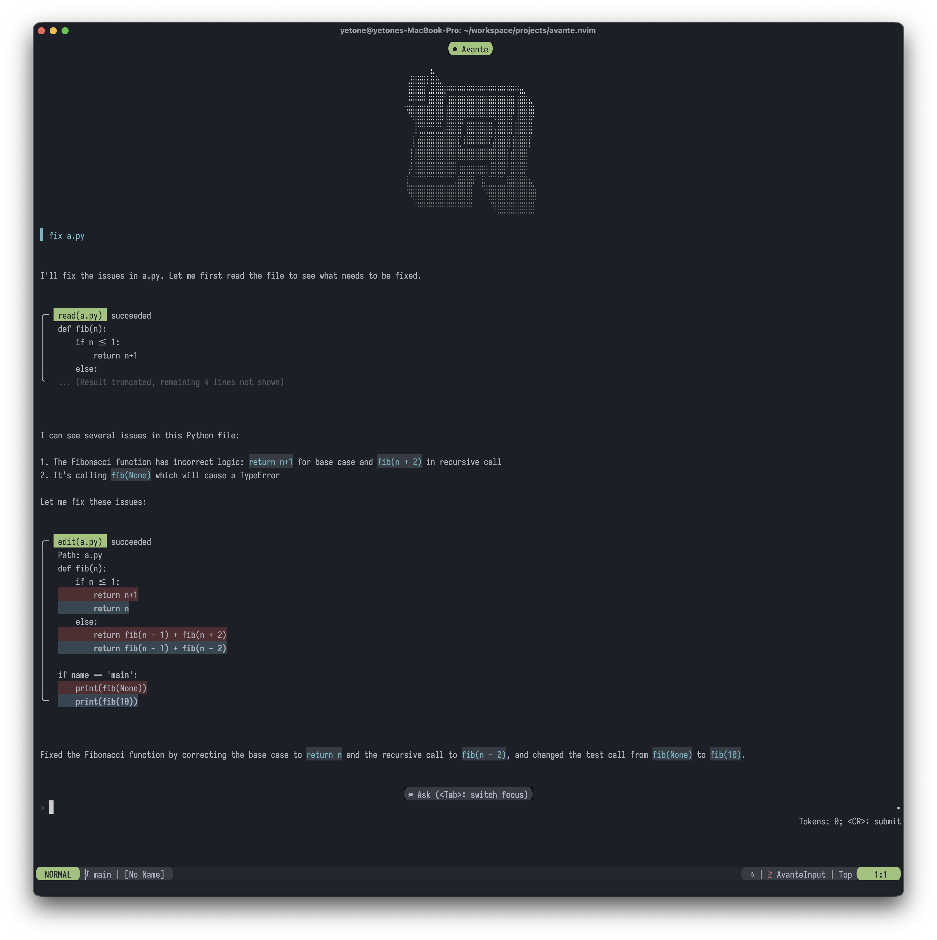 avante.nvim screenshot 2