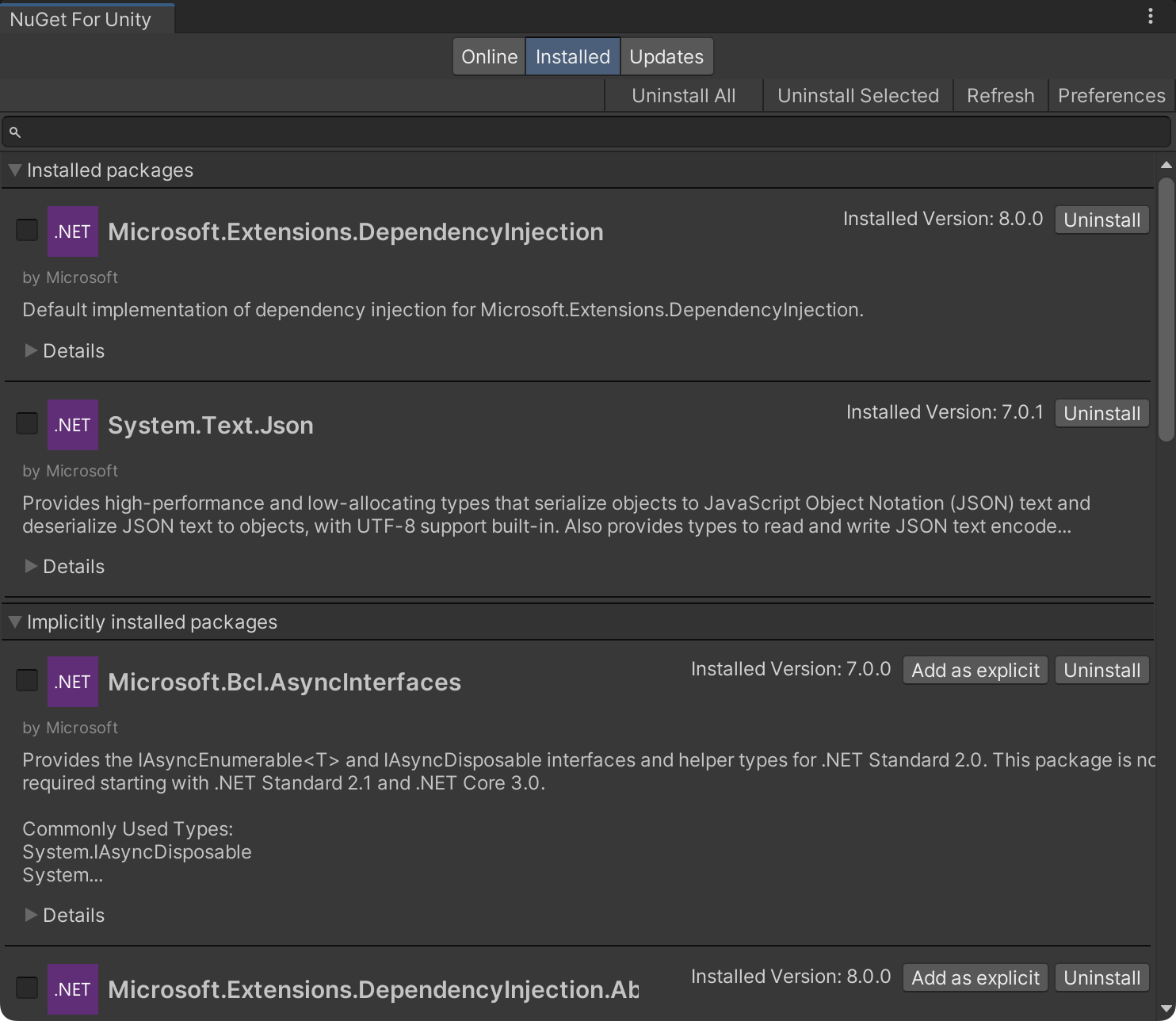 NuGetForUnity screenshot 3