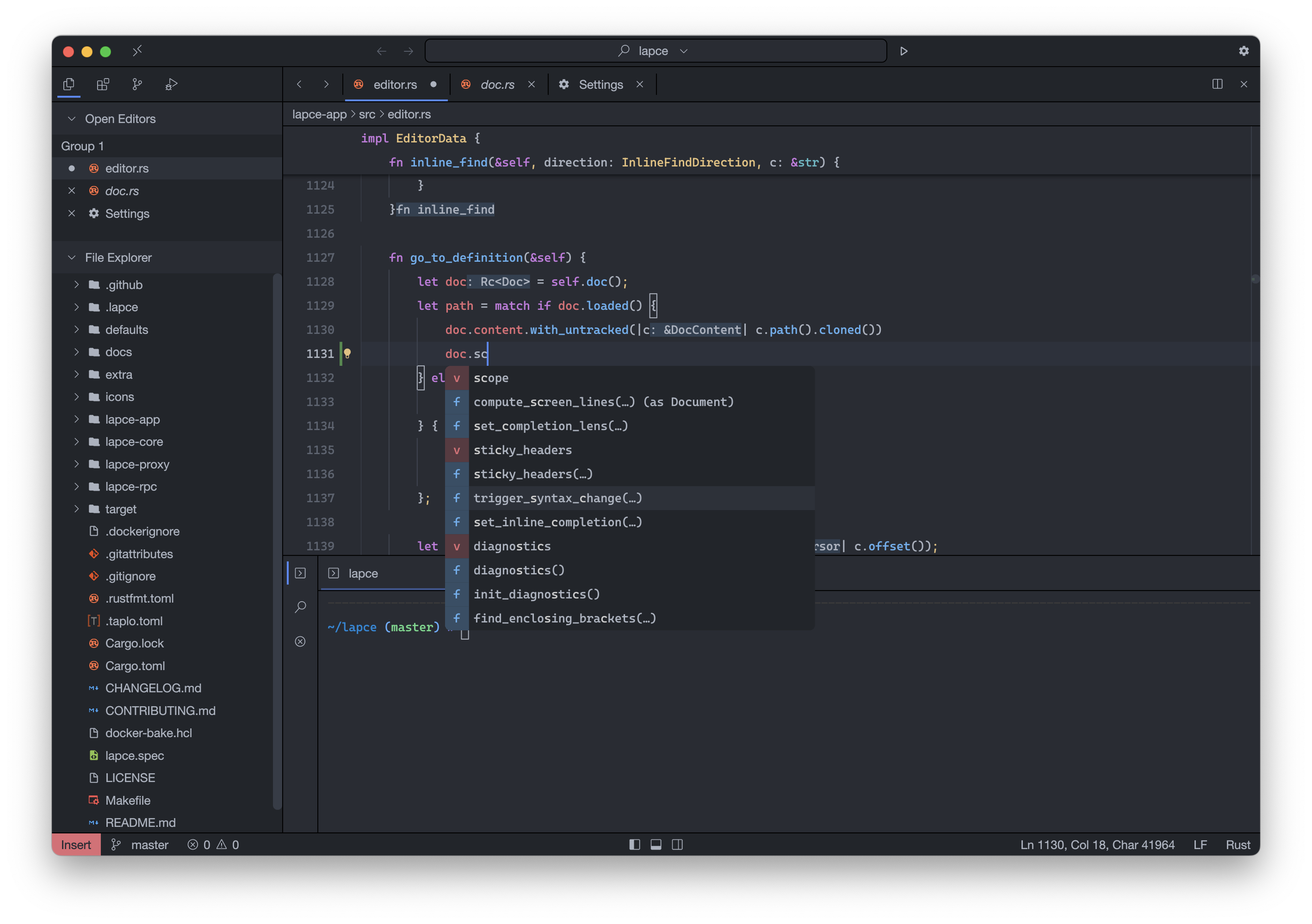 lapce screenshot 1