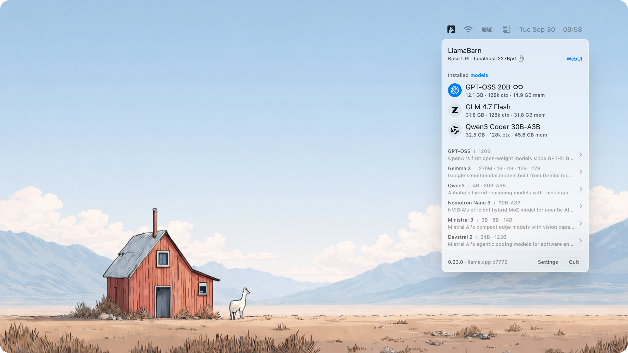 LlamaBarn screenshot 1