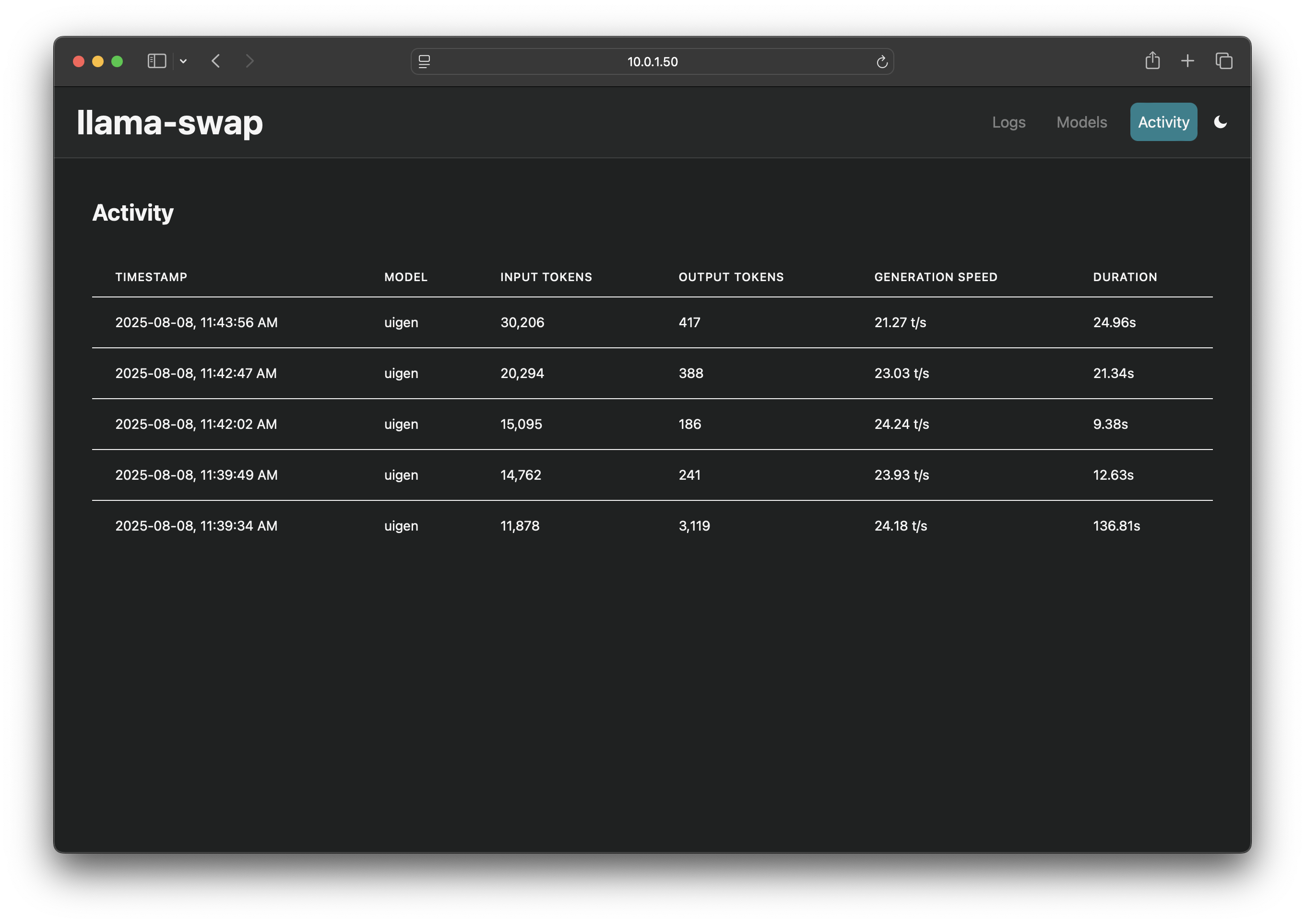 llama-swap screenshot 3