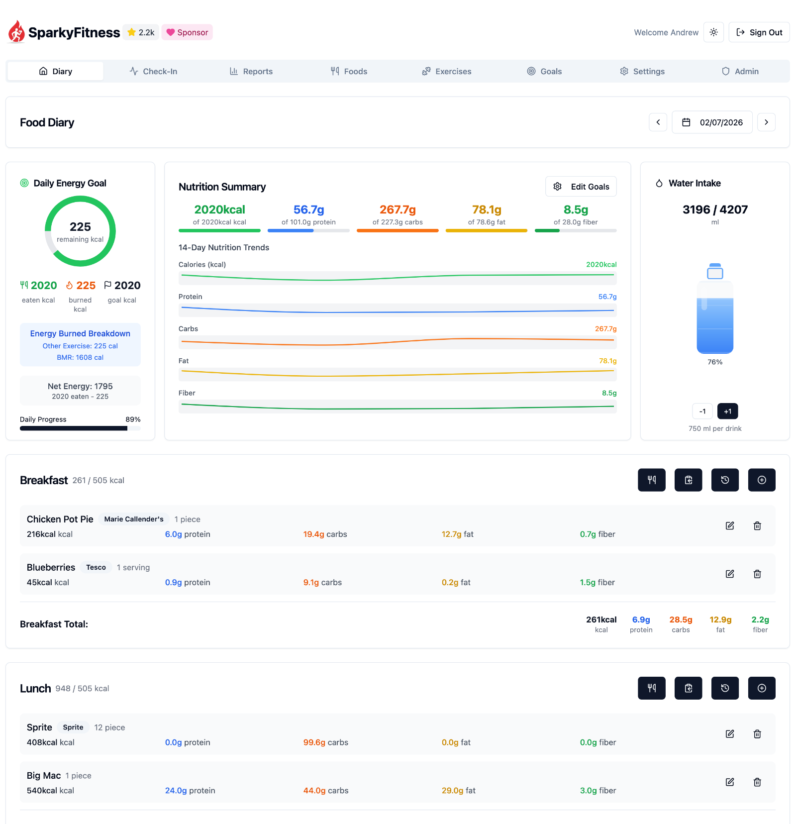 SparkyFitness screenshot 1