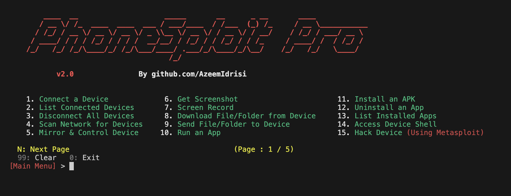 PhoneSploit-Pro screenshot 1