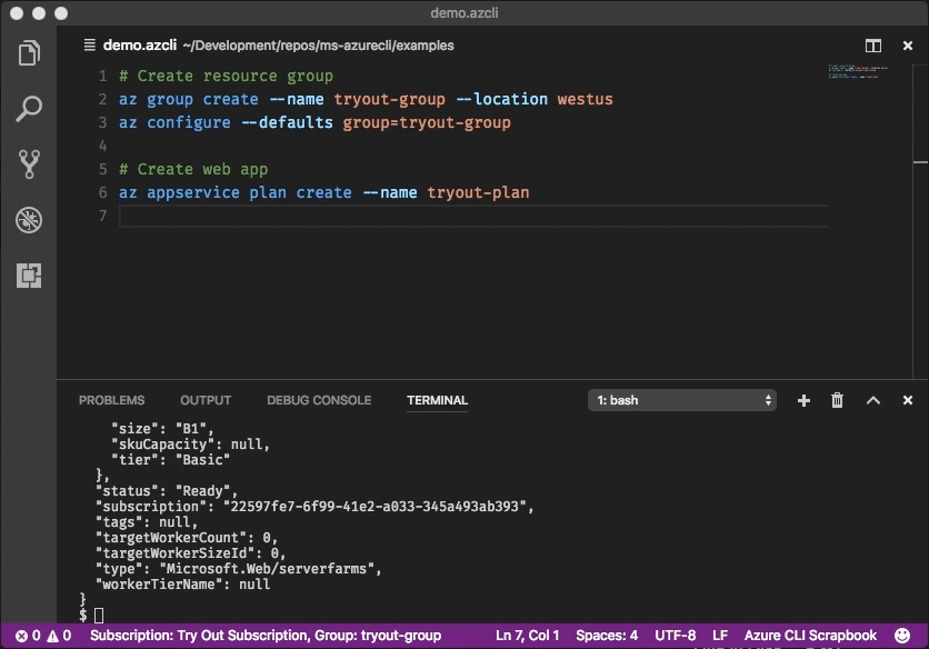 azure-cli screenshot 2