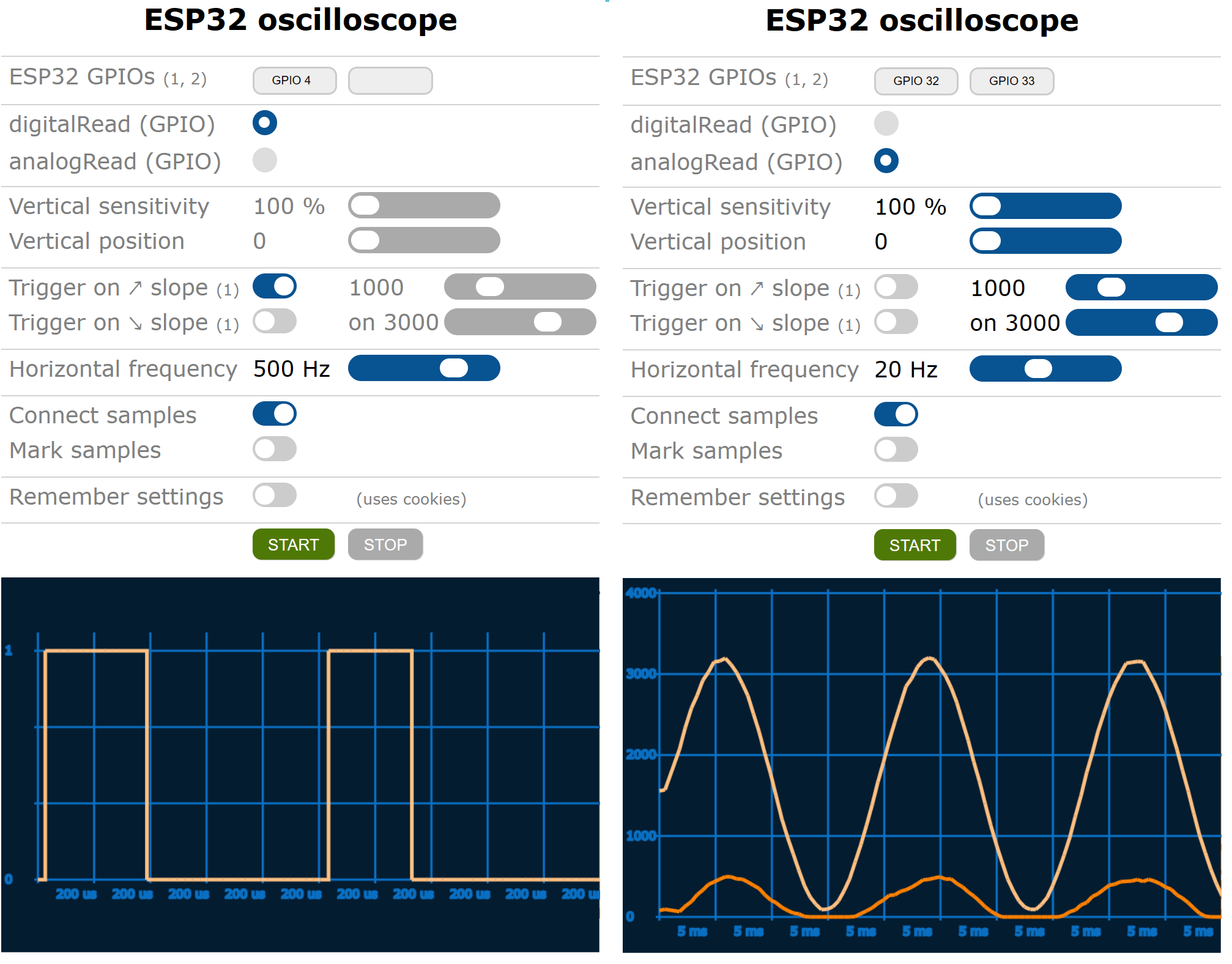 Esp32_oscilloscope screenshot 1