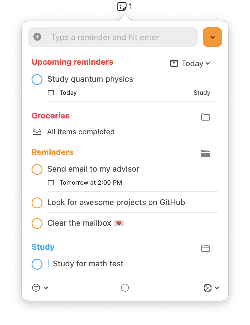 reminders-menubar screenshot 1
