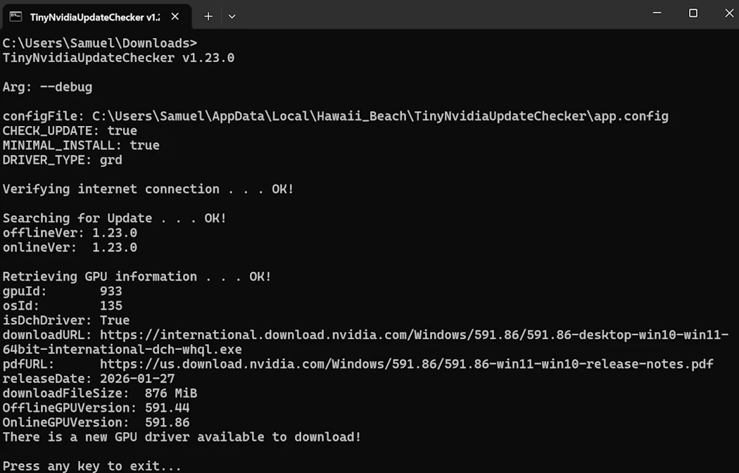 TinyNvidiaUpdateChecker screenshot 1
