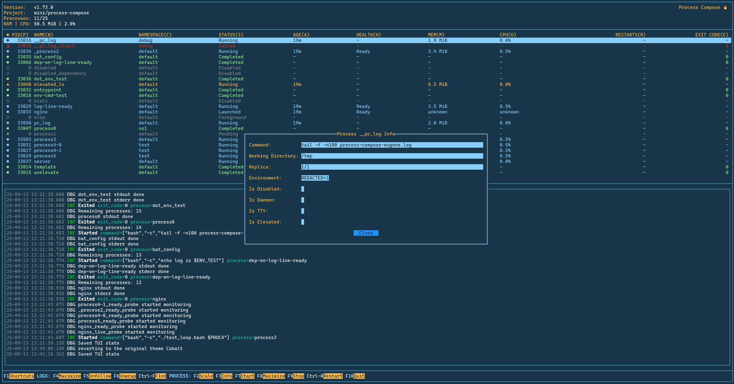process-compose screenshot 2