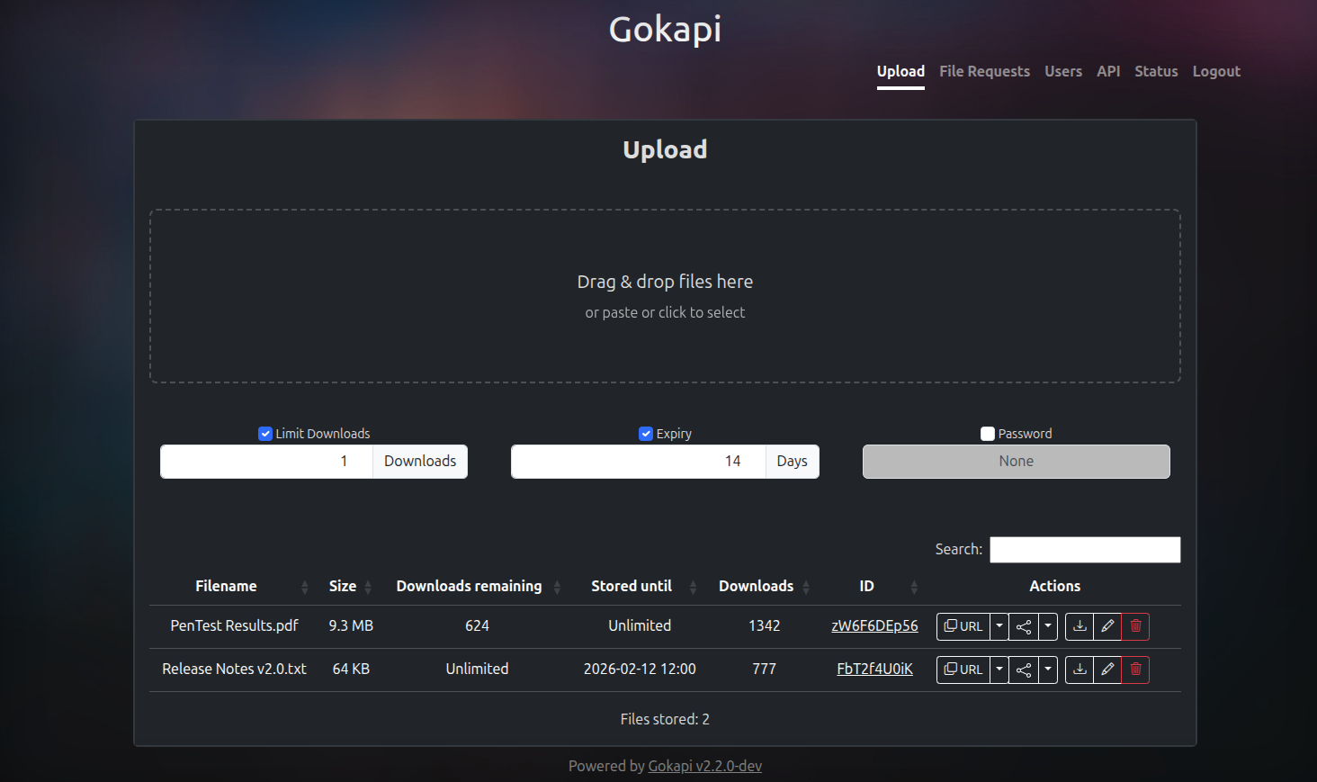 Gokapi screenshot 1