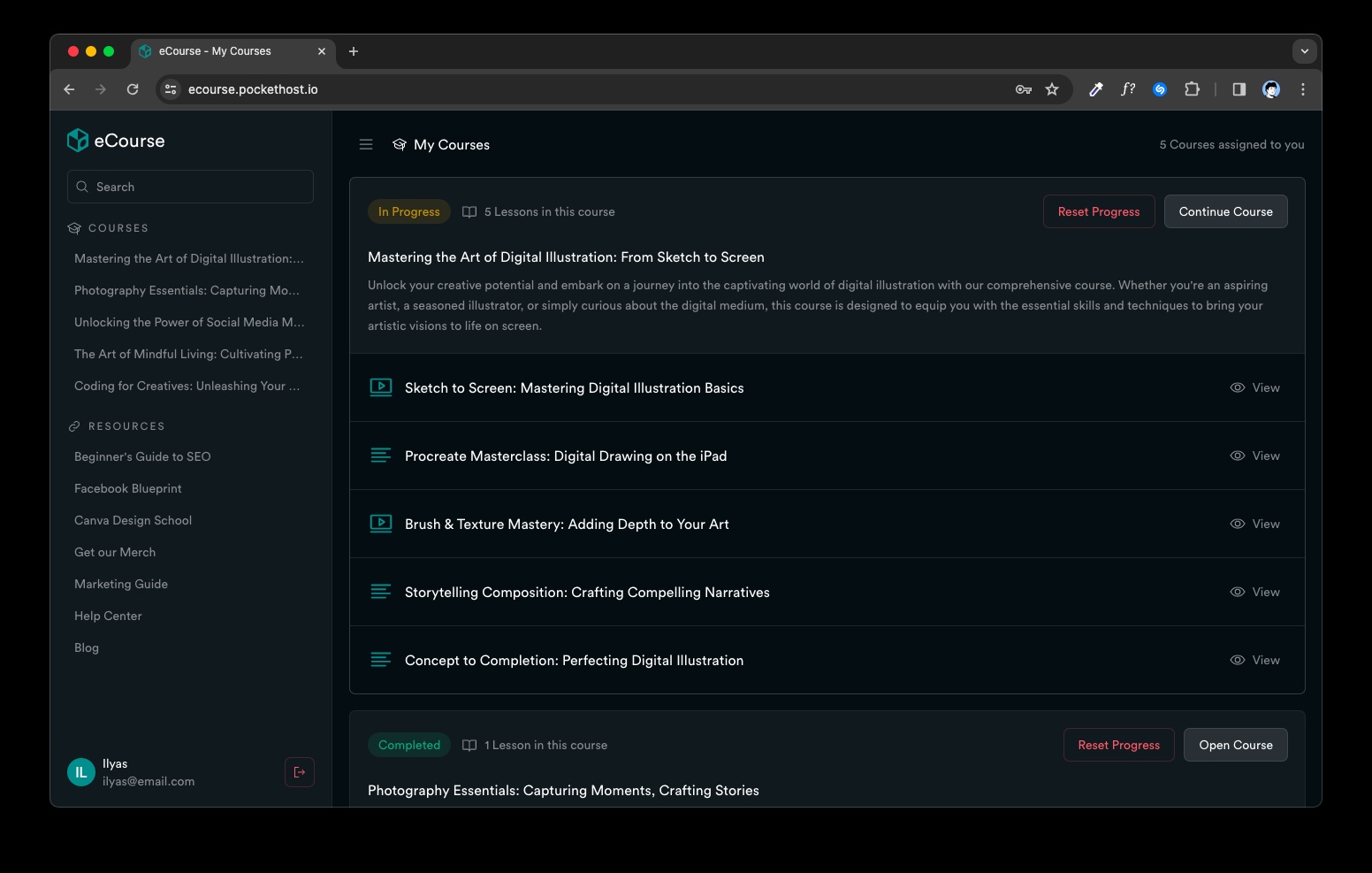 eCourse screenshot 1