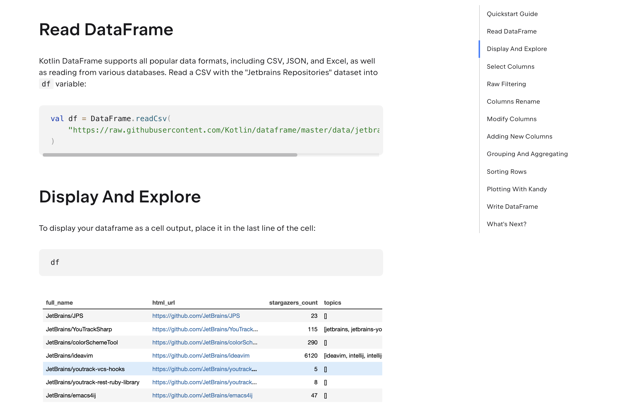 dataframe screenshot 1