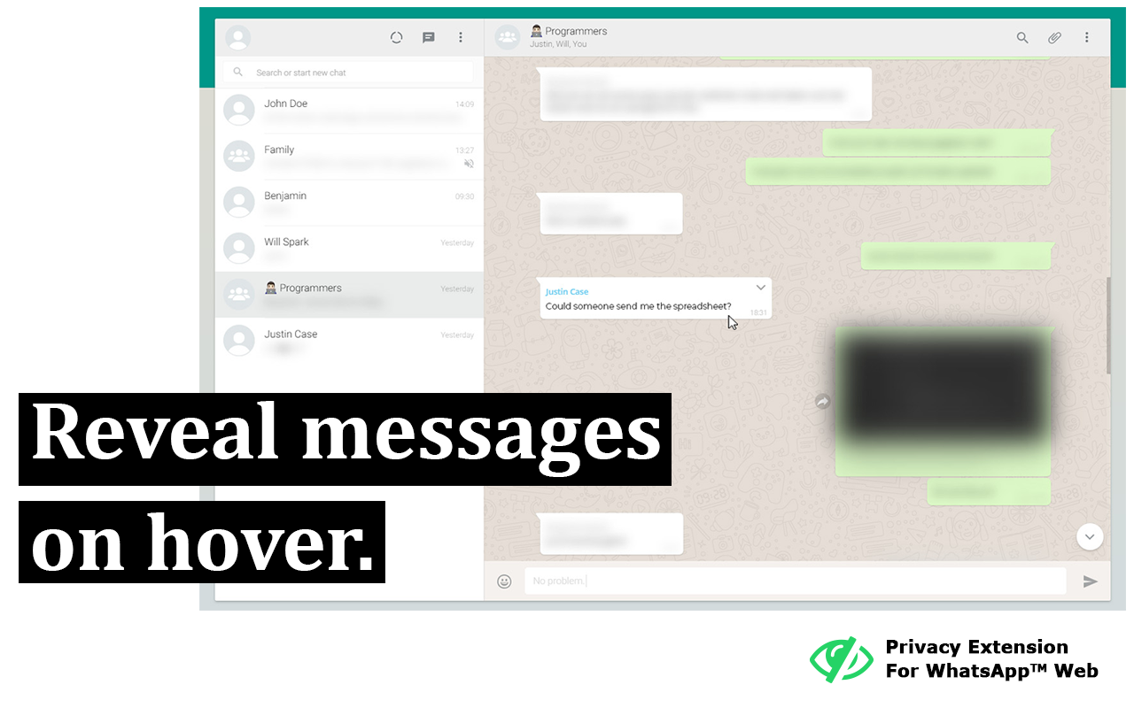 Privacy-Extension-For-WhatsApp-Web screenshot 1
