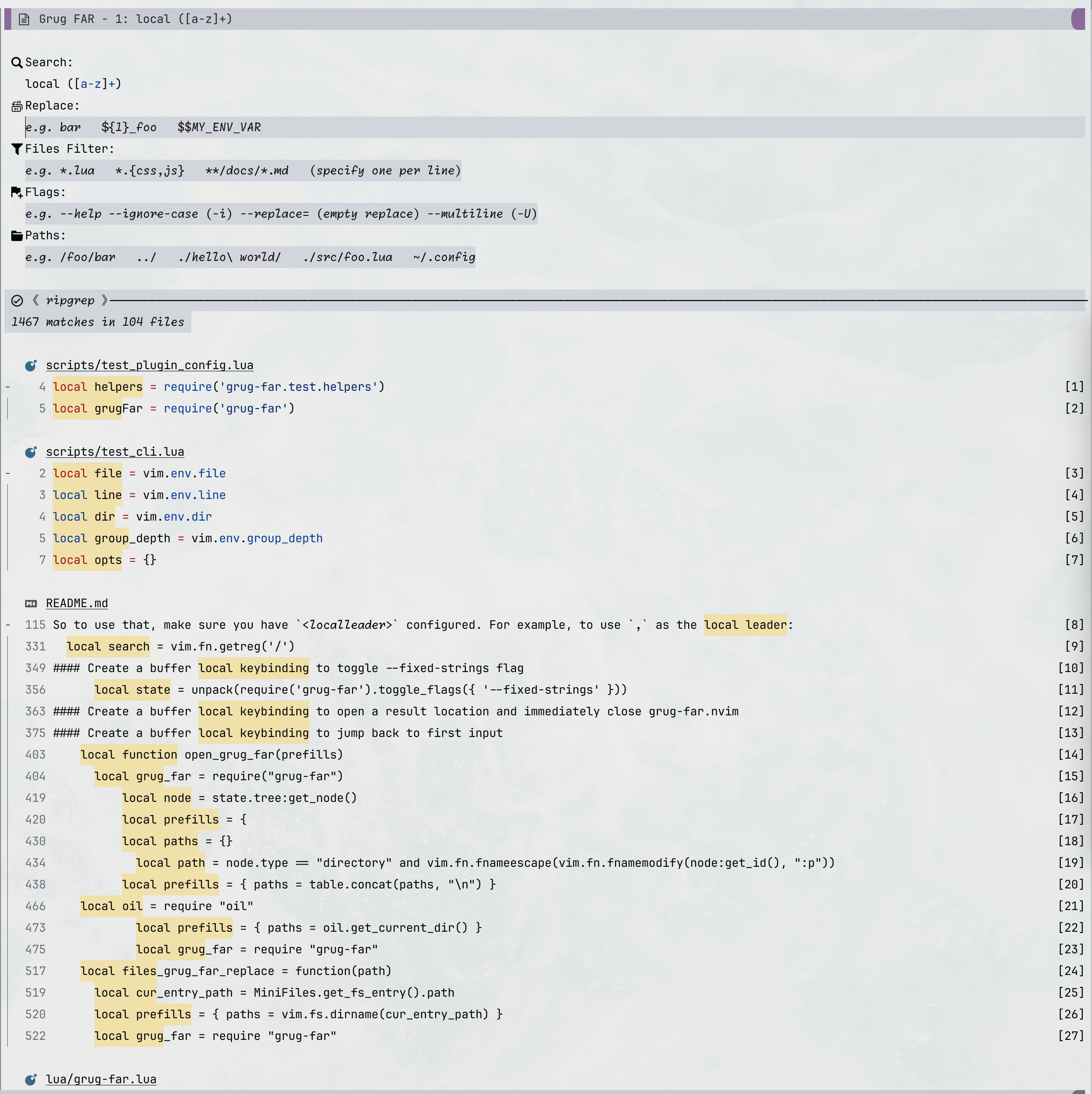 grug-far.nvim screenshot 2