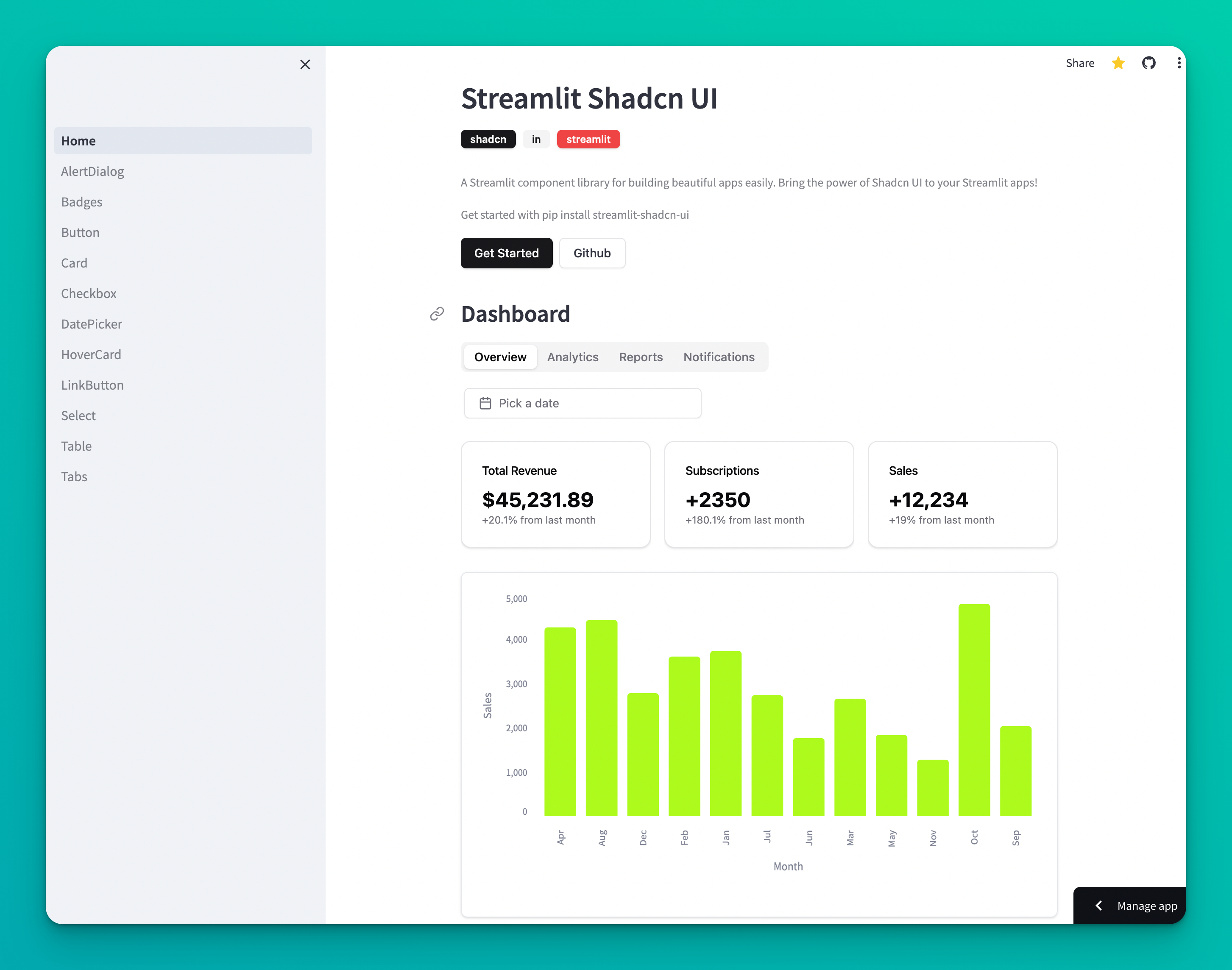 streamlit-shadcn-ui screenshot 1