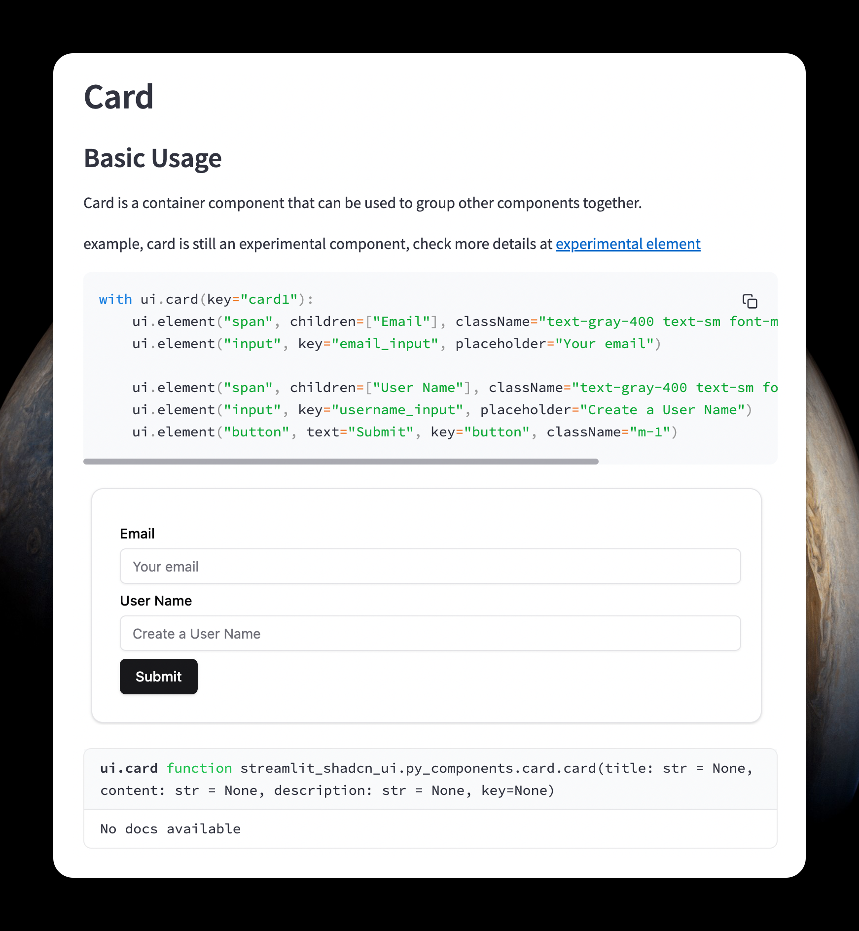streamlit-shadcn-ui screenshot 2