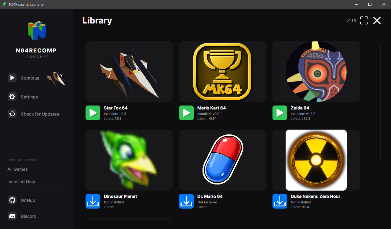 N64RecompLauncher screenshot 1