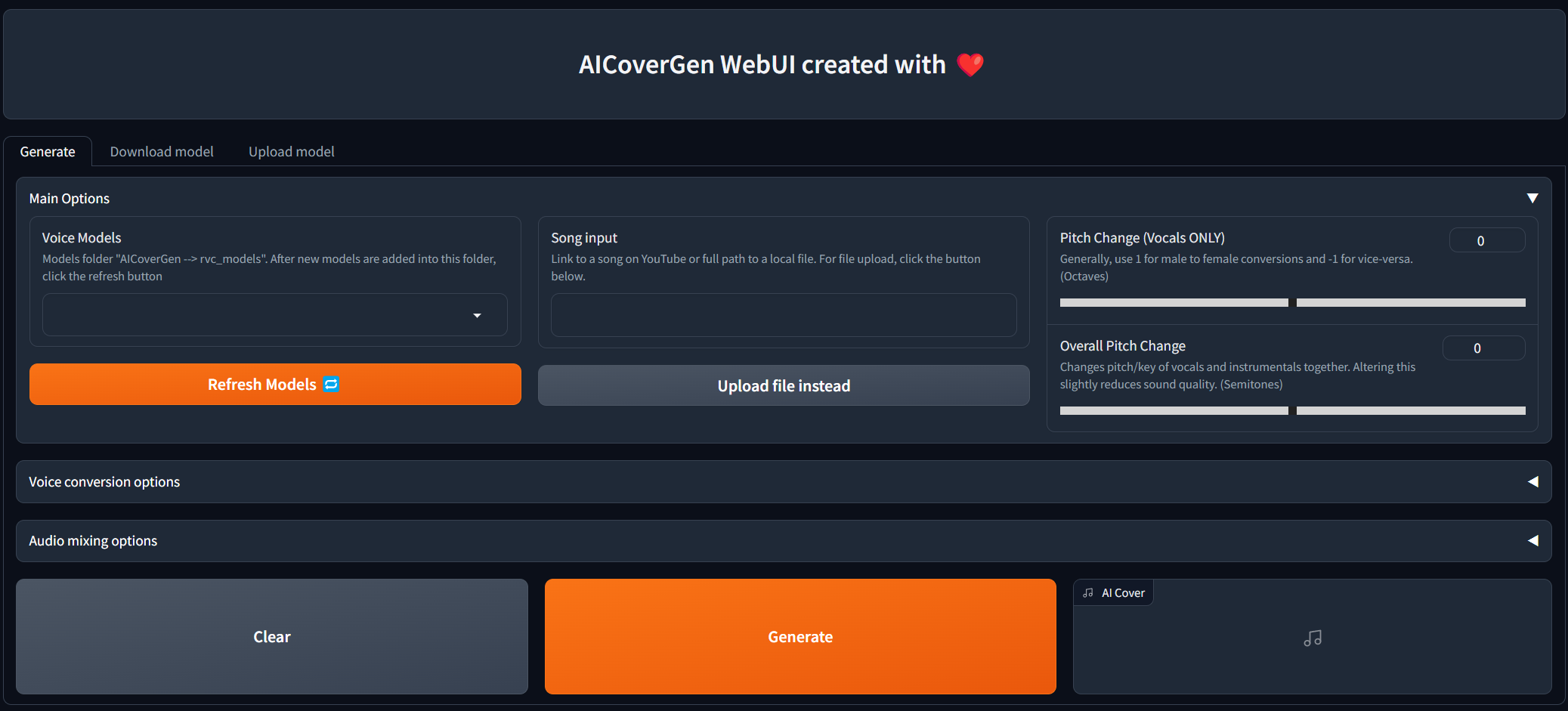 AICoverGen screenshot 1