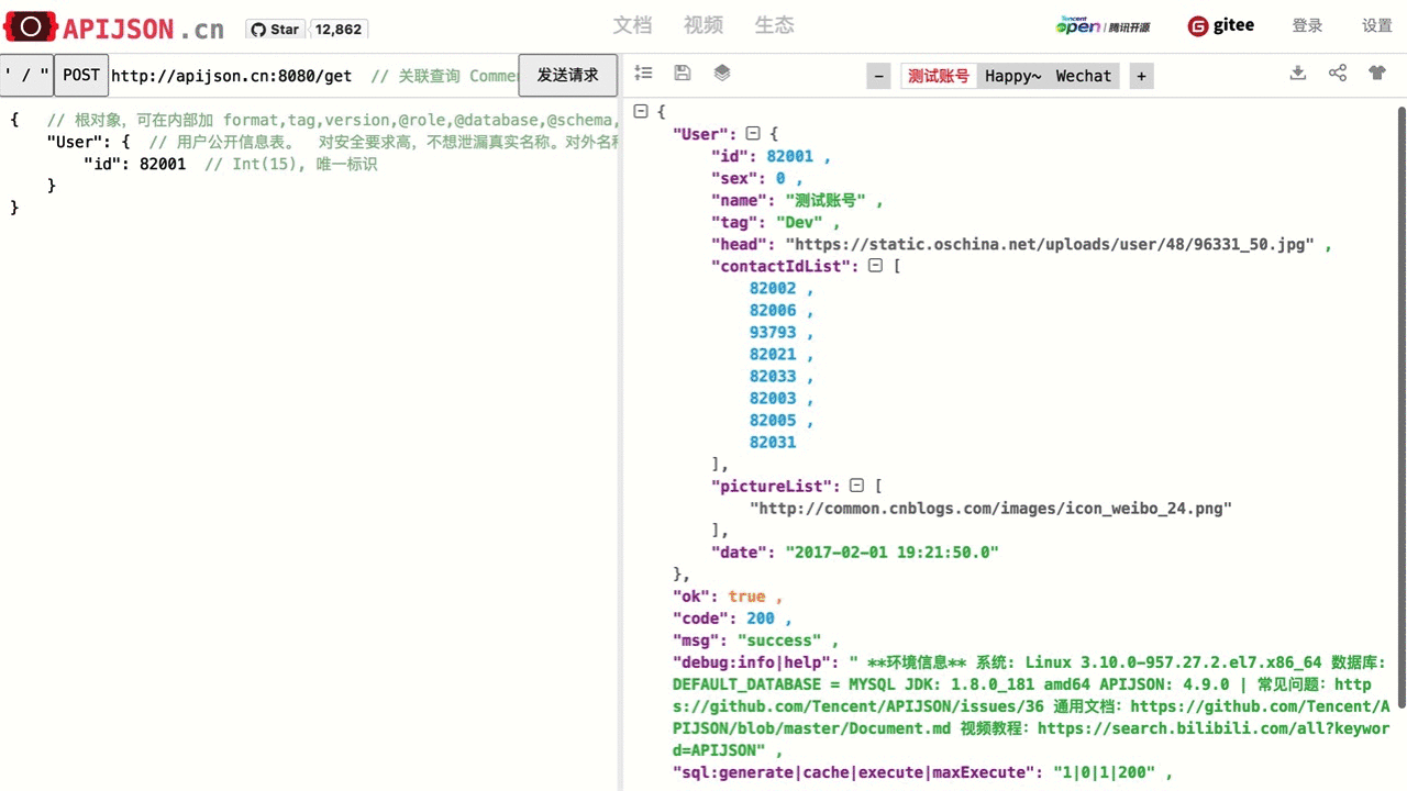 APIJSON screenshot 3