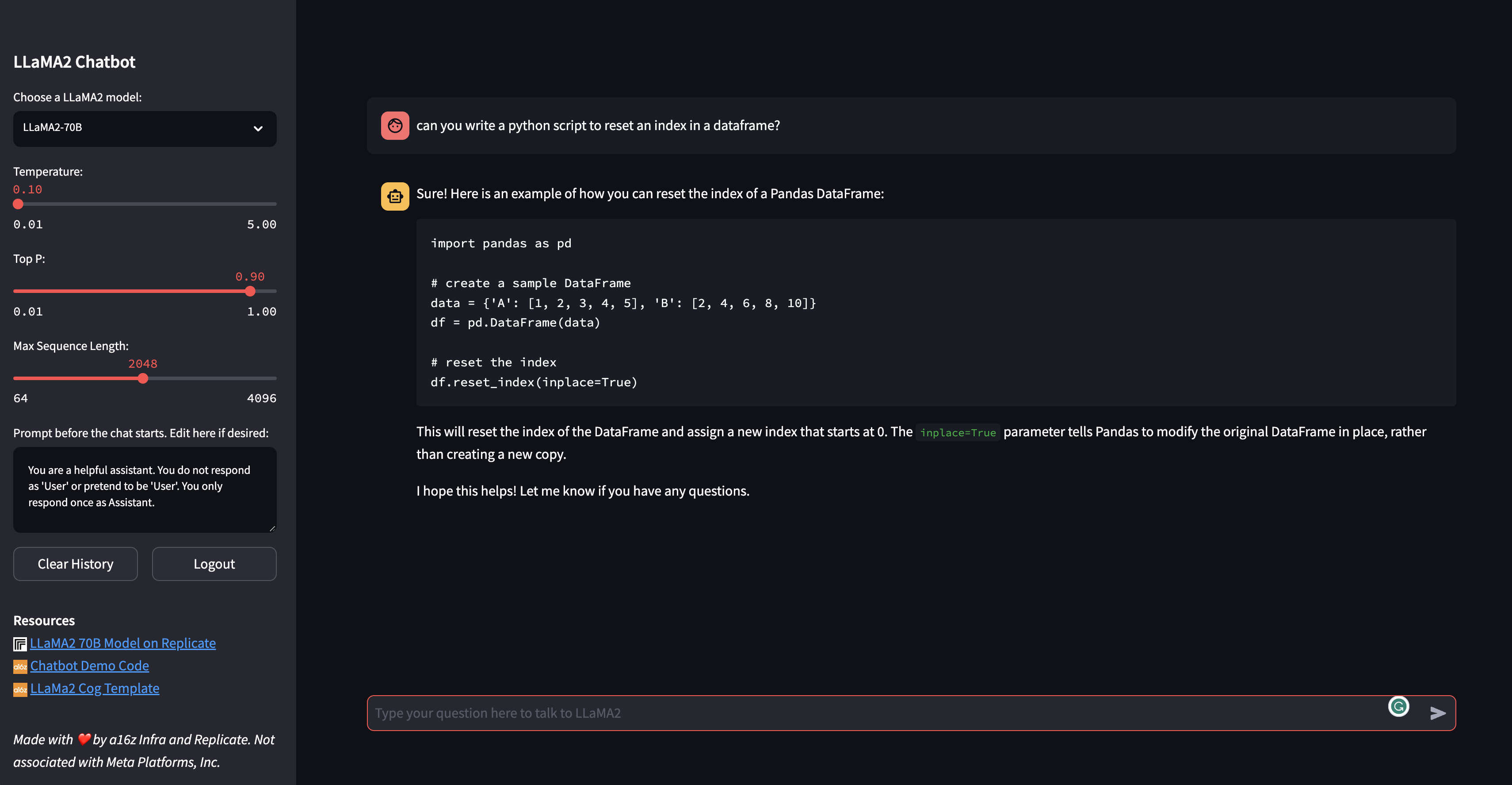 llama2-chatbot screenshot 1