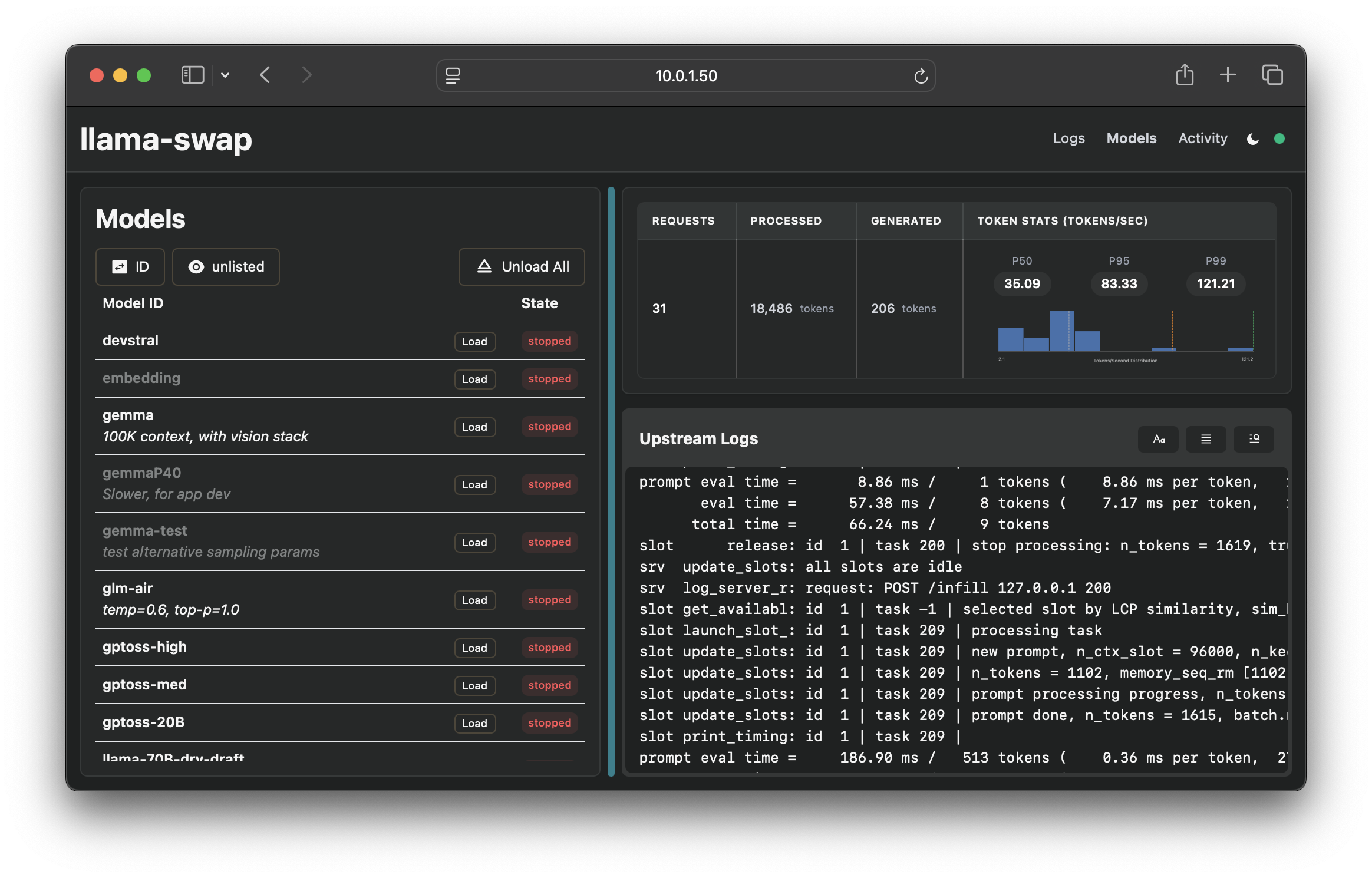 llama-swap screenshot 2