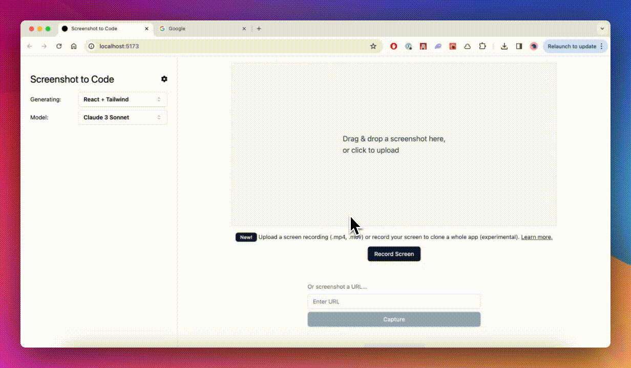 screenshot-to-code screenshot 1