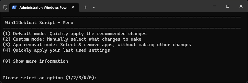 Win11Debloat screenshot 2
