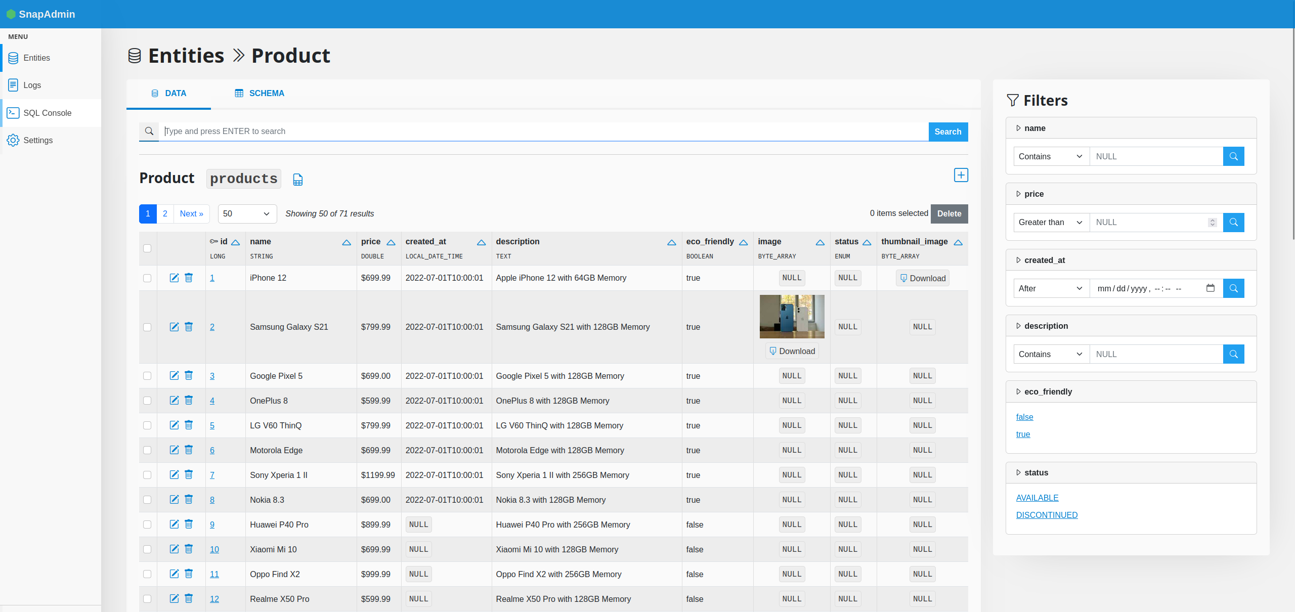 spring-boot-database-admin screenshot 1