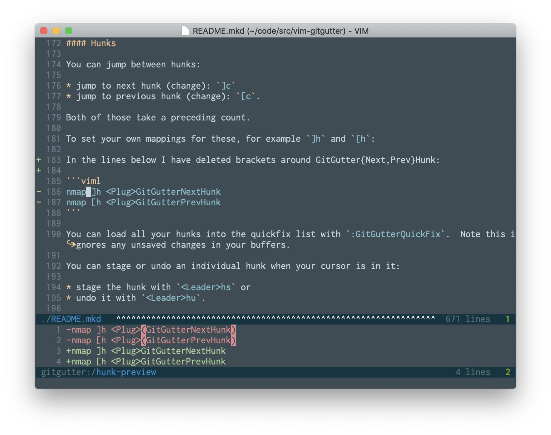 vim-gitgutter screenshot 1