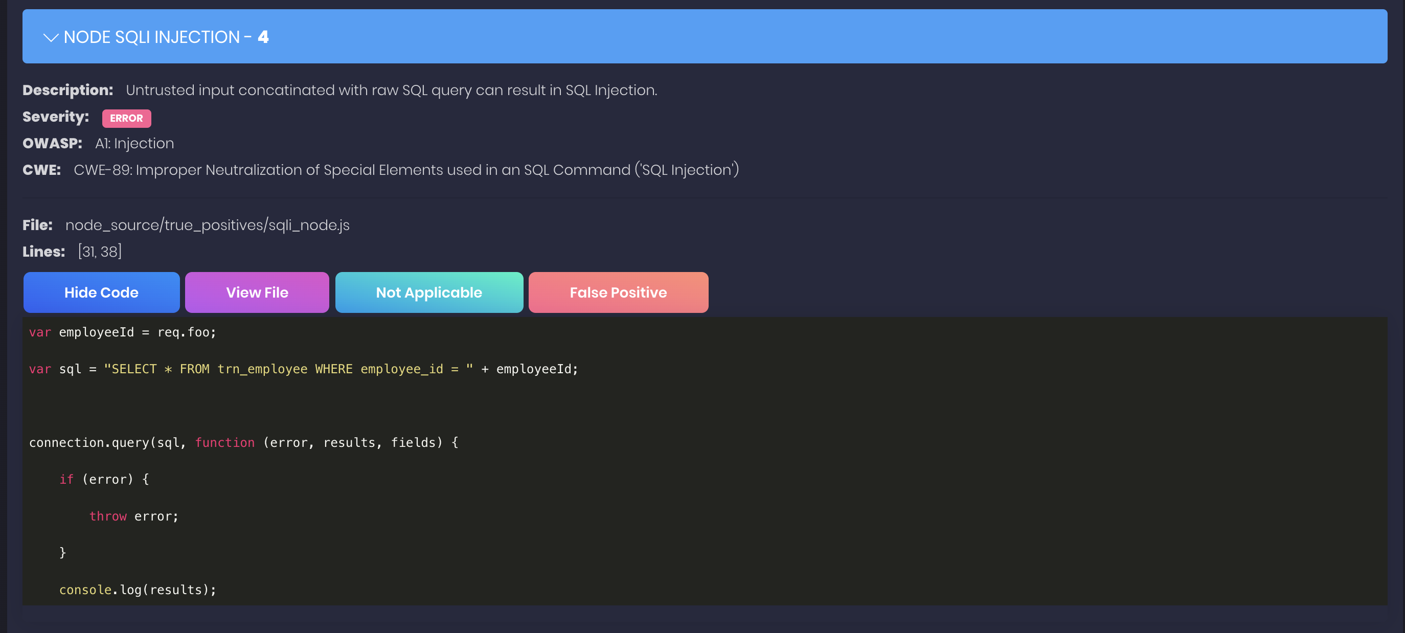 nodejsscan screenshot 9