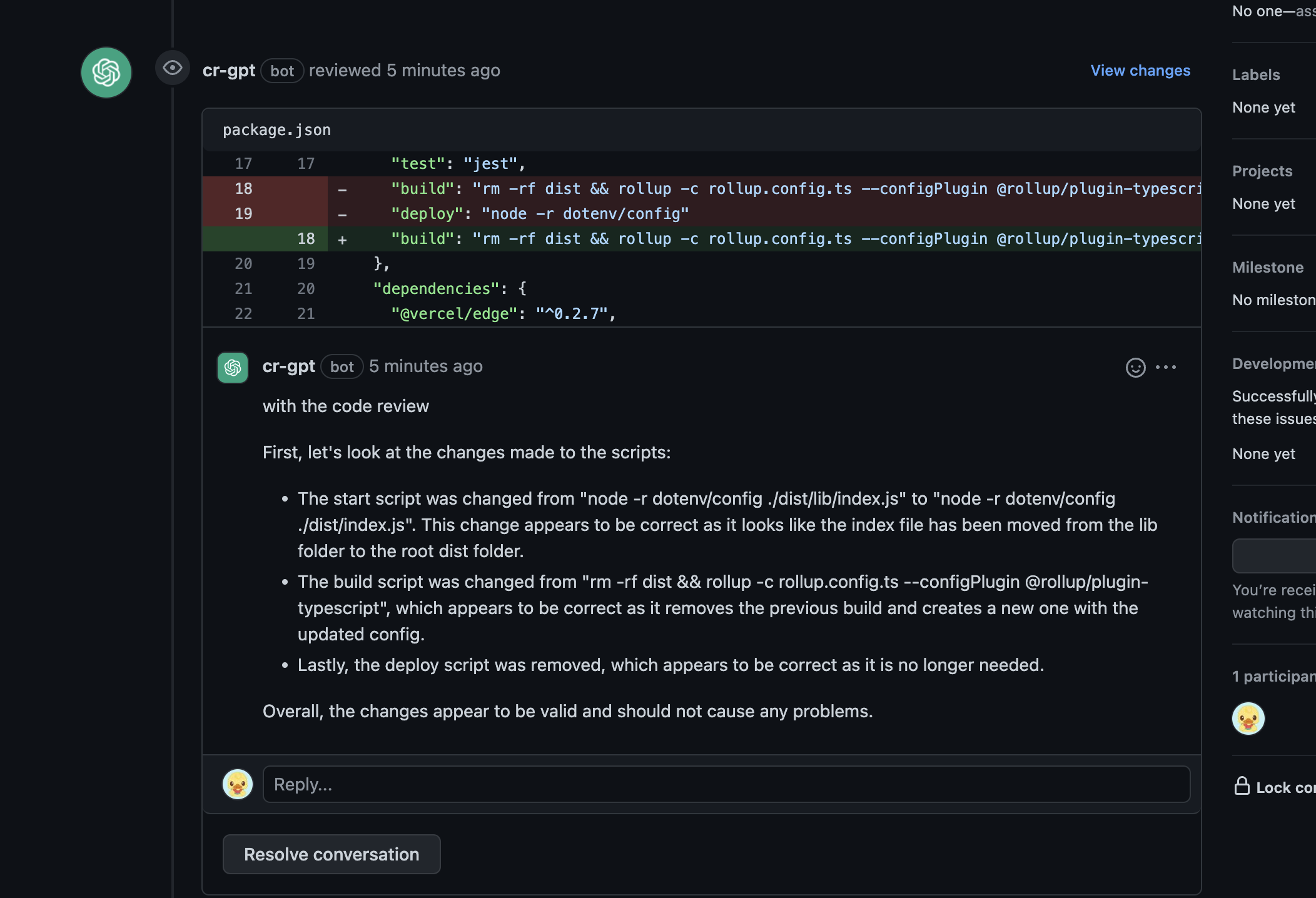 ChatGPT-CodeReview screenshot 1