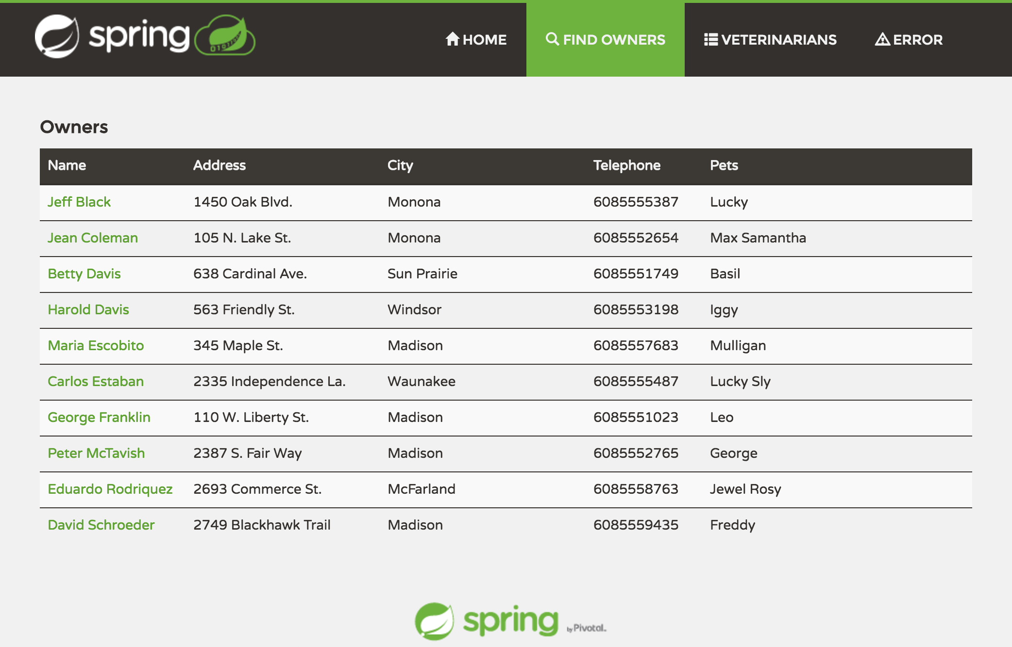 spring-petclinic screenshot 1