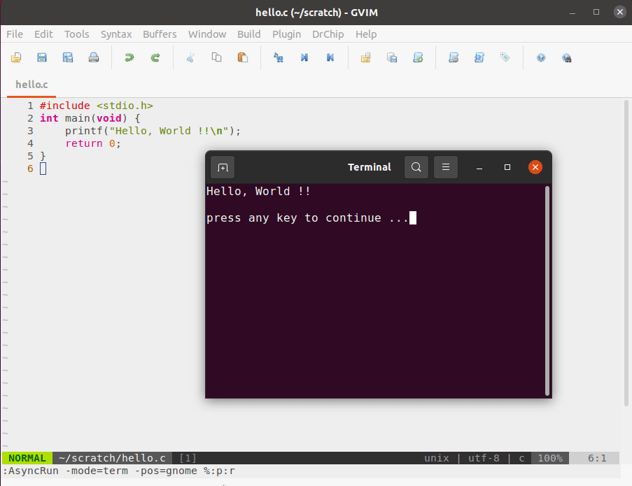 asyncrun.vim screenshot 2