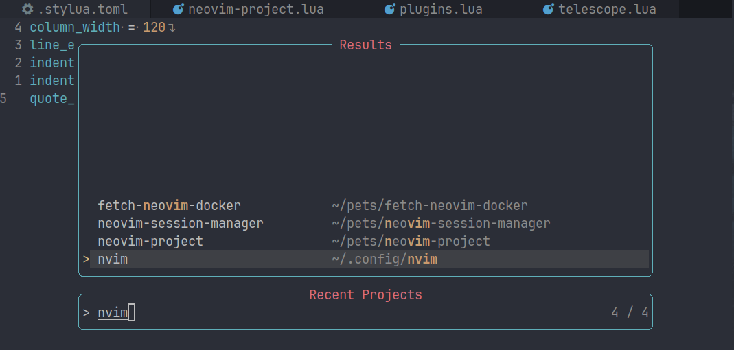 neovim-project screenshot 2