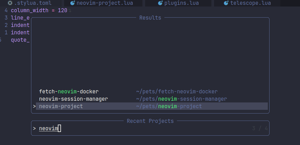 neovim-project screenshot 1