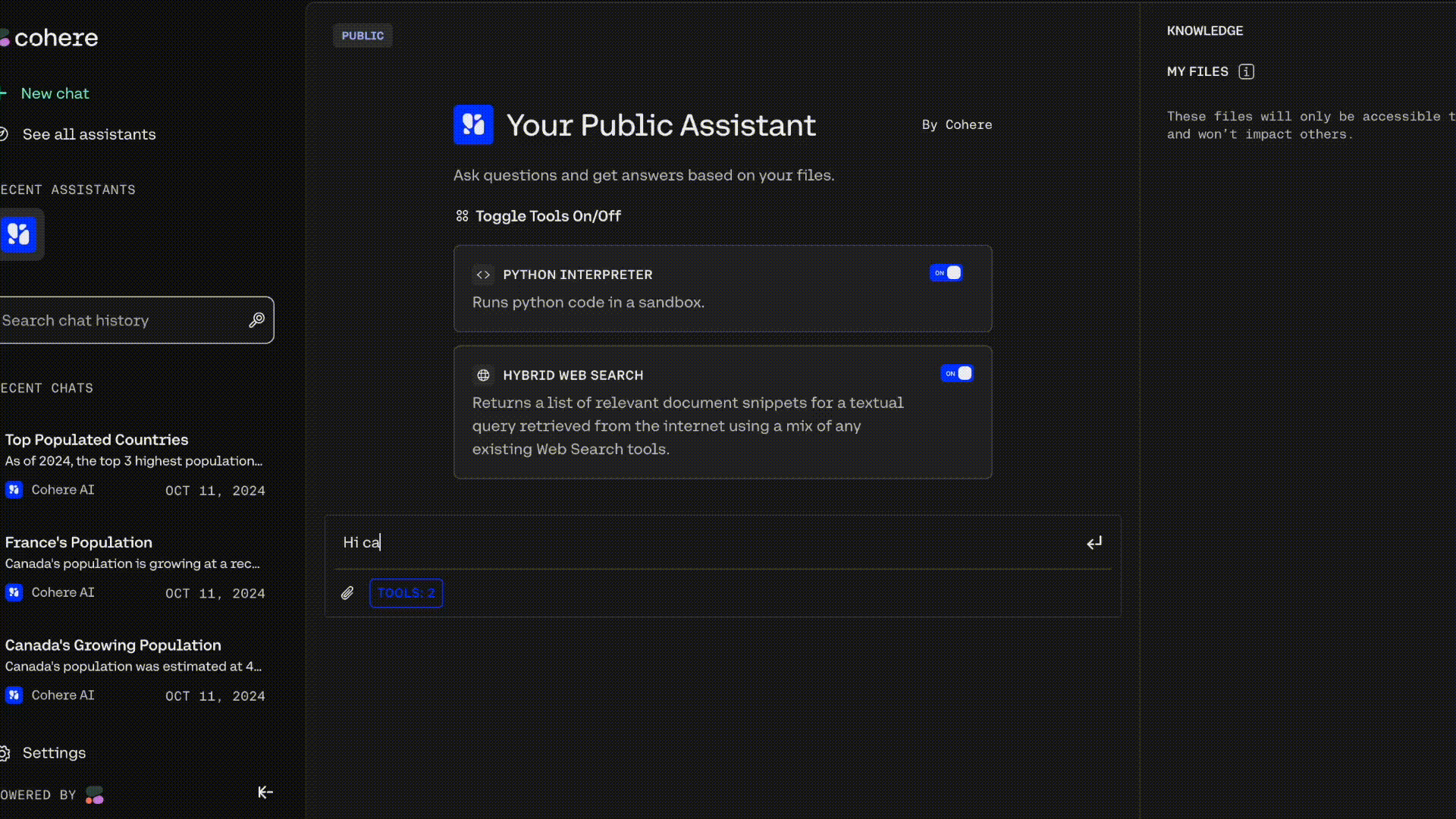 cohere-toolkit screenshot 2