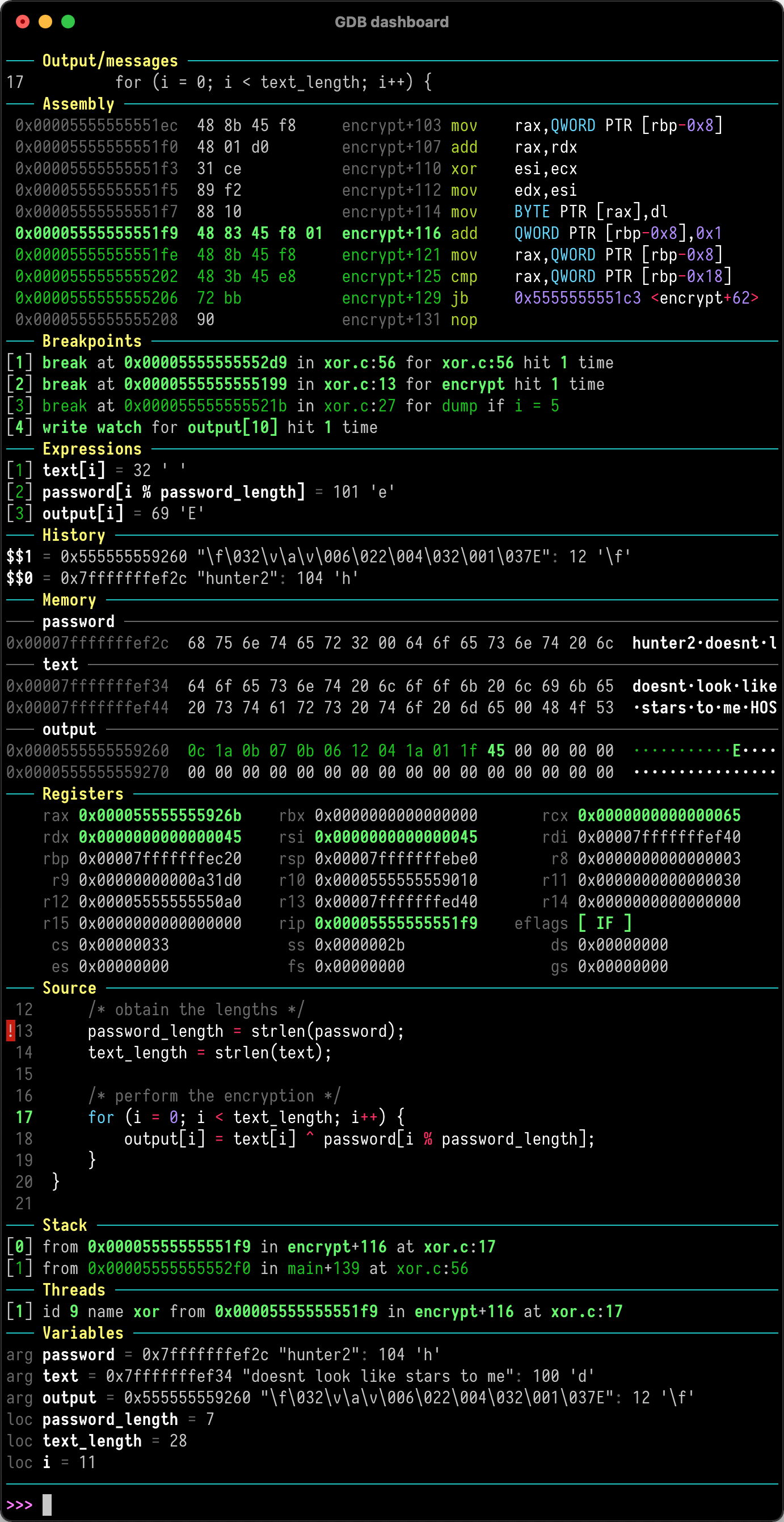 gdb-dashboard screenshot 1