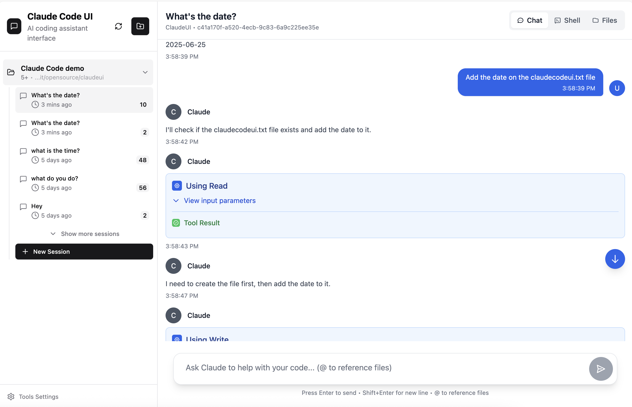 claudecodeui screenshot 1