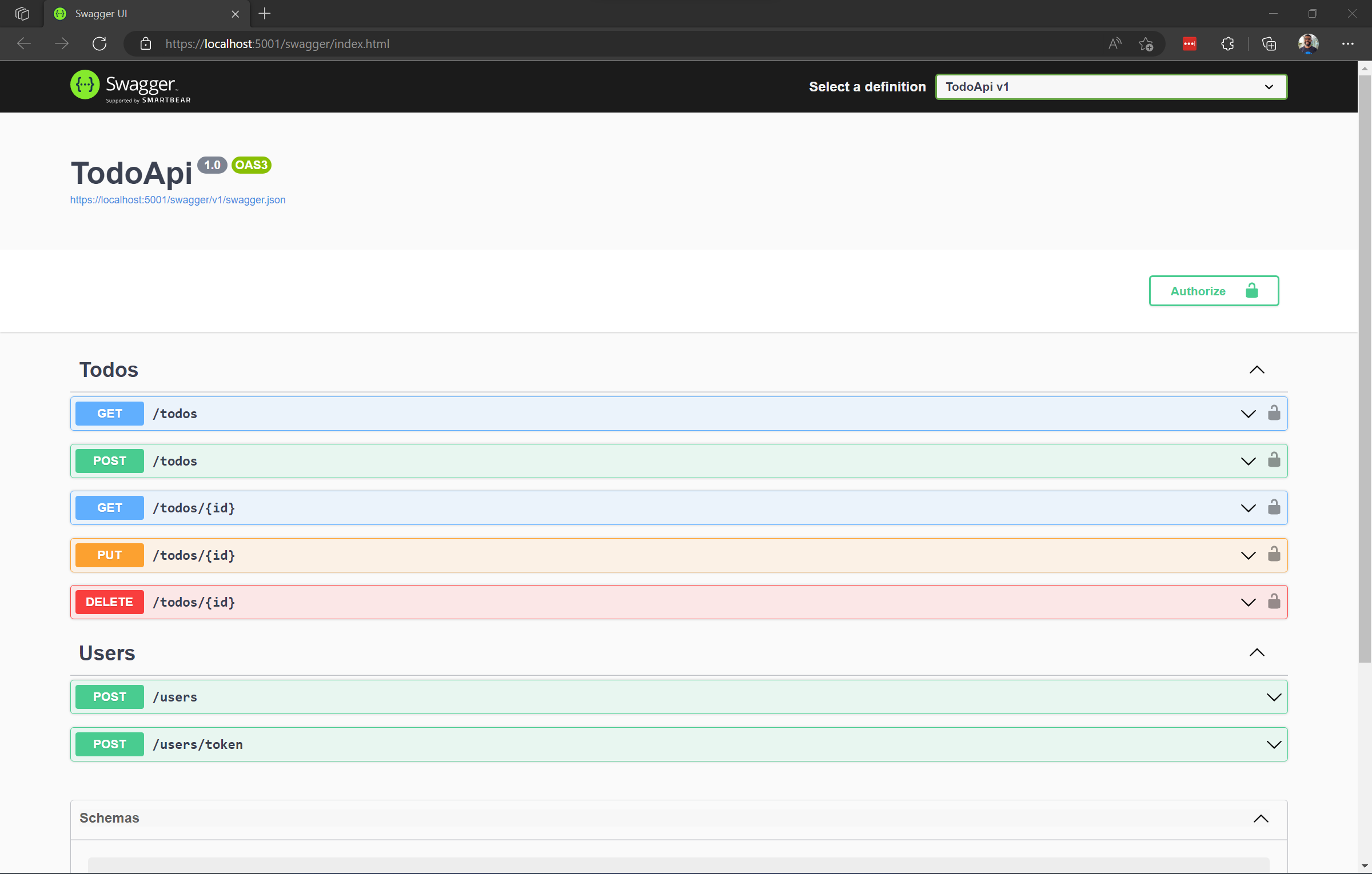 TodoApi screenshot 2