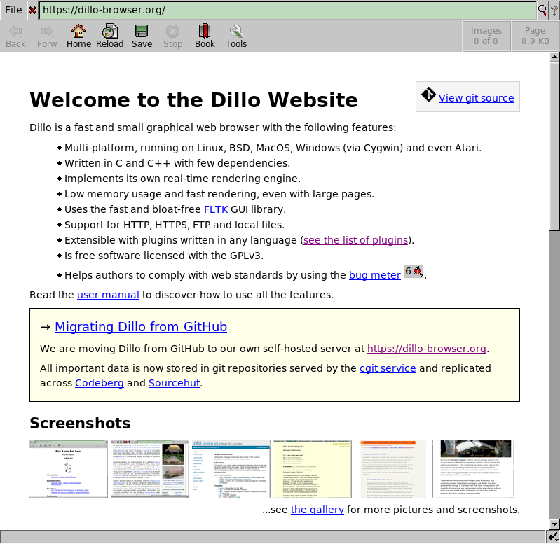 dillo screenshot 1