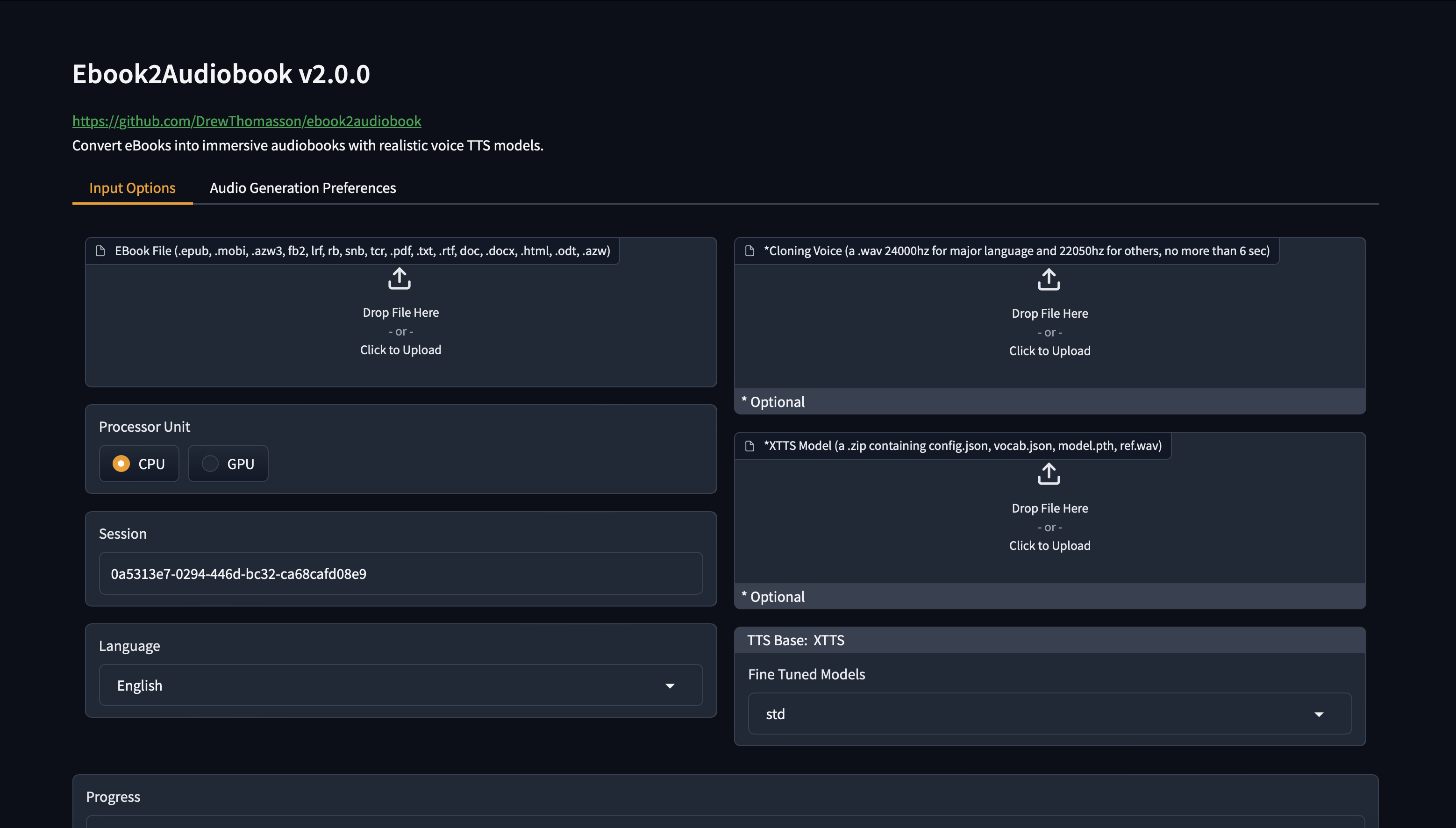 ebook2audiobook screenshot 2