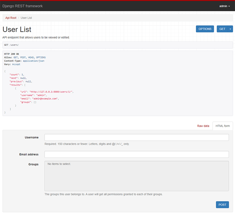 django-rest-framework screenshot 1