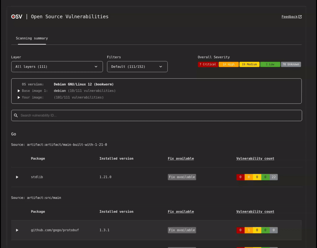 osv-scanner screenshot 1