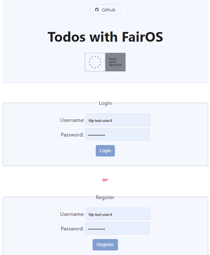 fairos-TODO-app-example screenshot 1