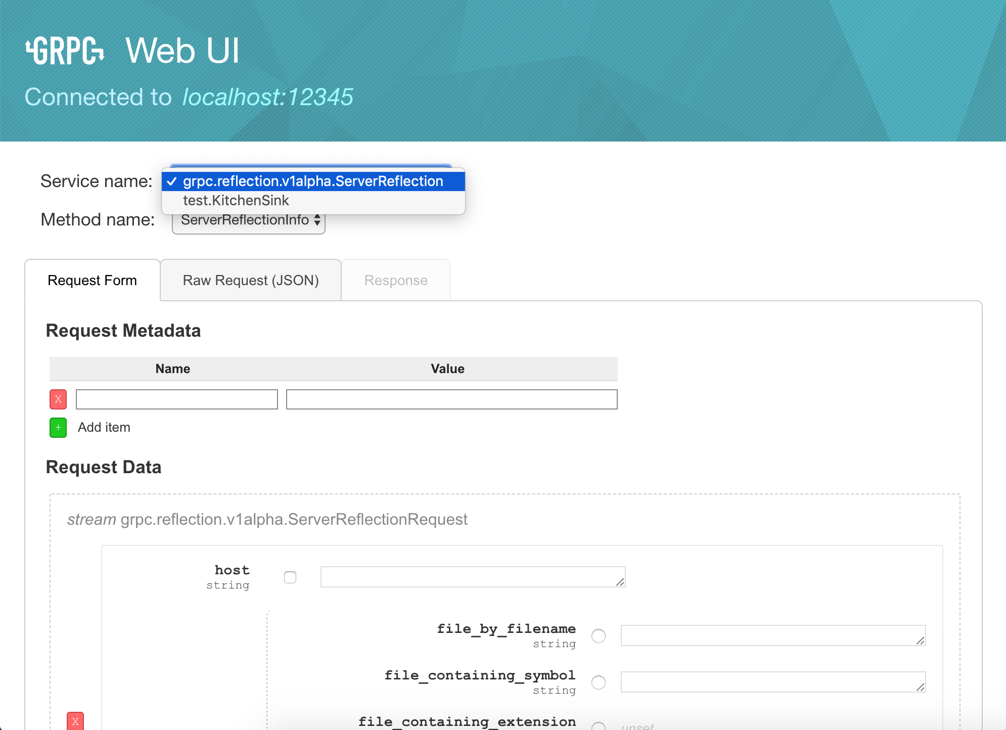 grpcui screenshot 1