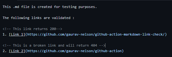 github-action-markdown-link-check screenshot 1