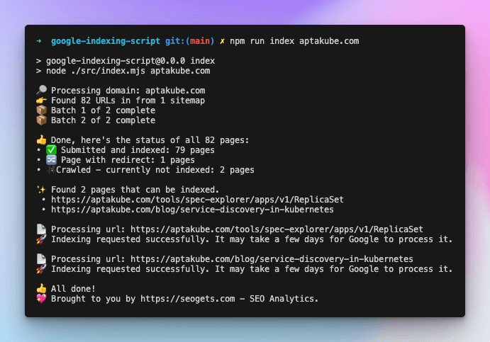 google-indexing-script screenshot 1