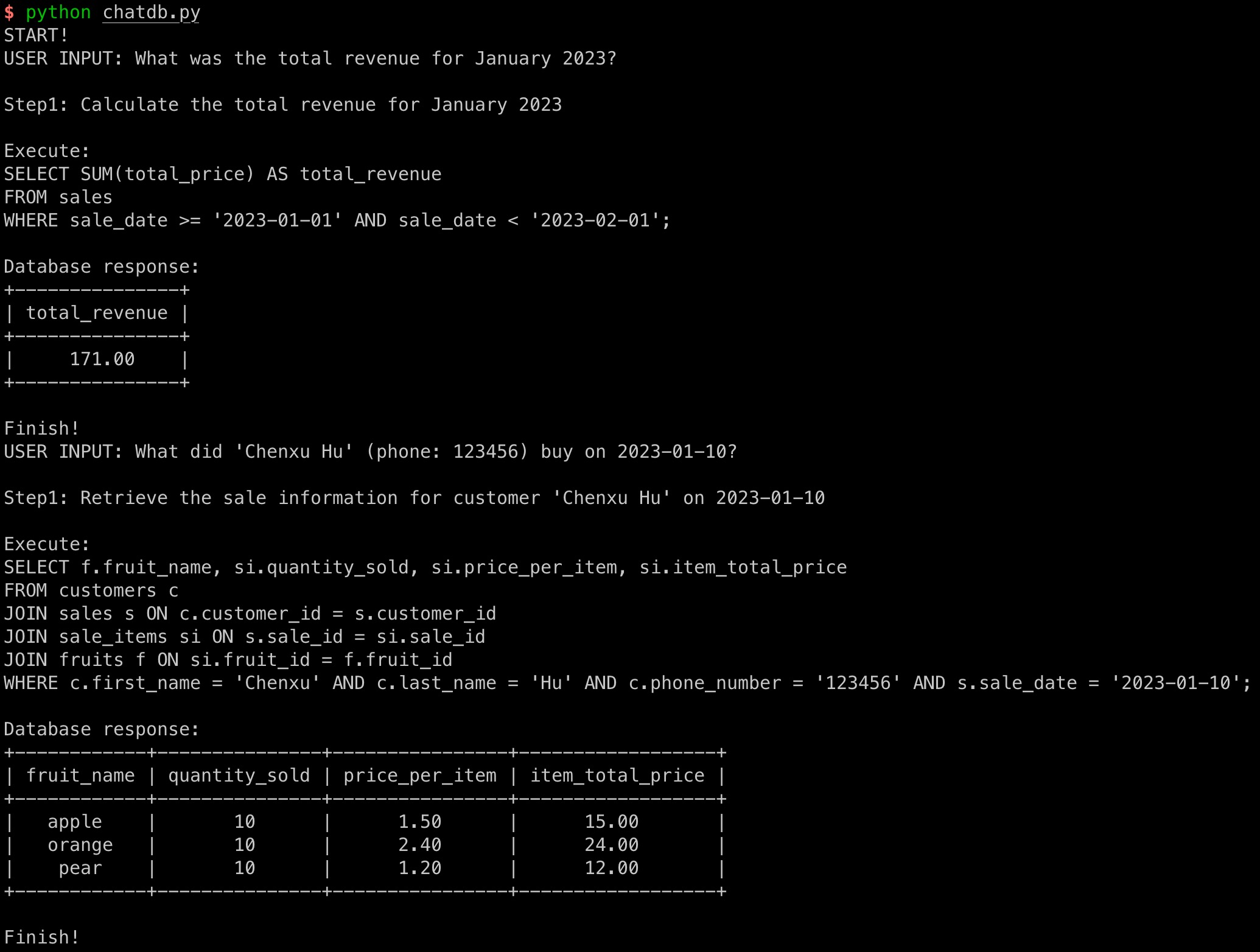 ChatDB screenshot 2