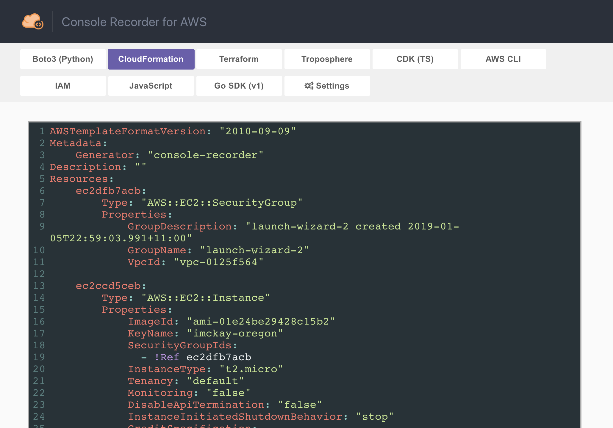 AWSConsoleRecorder screenshot 1
